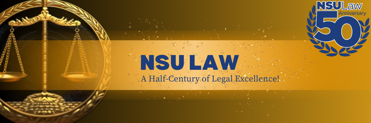 50th Anniversary Gala web banner with white logo and scales of justice on gold background